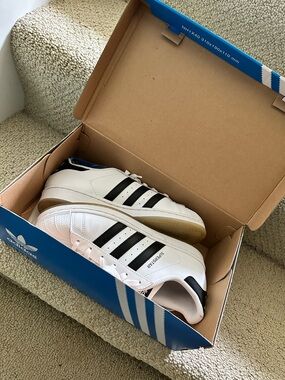 Adidas White and Black Superstar J Sneakers Tennis Shoe Original